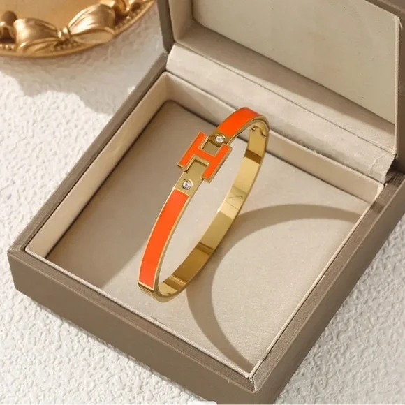 Enamel Letter H Bangle Bracelet - Picture 7 of 10